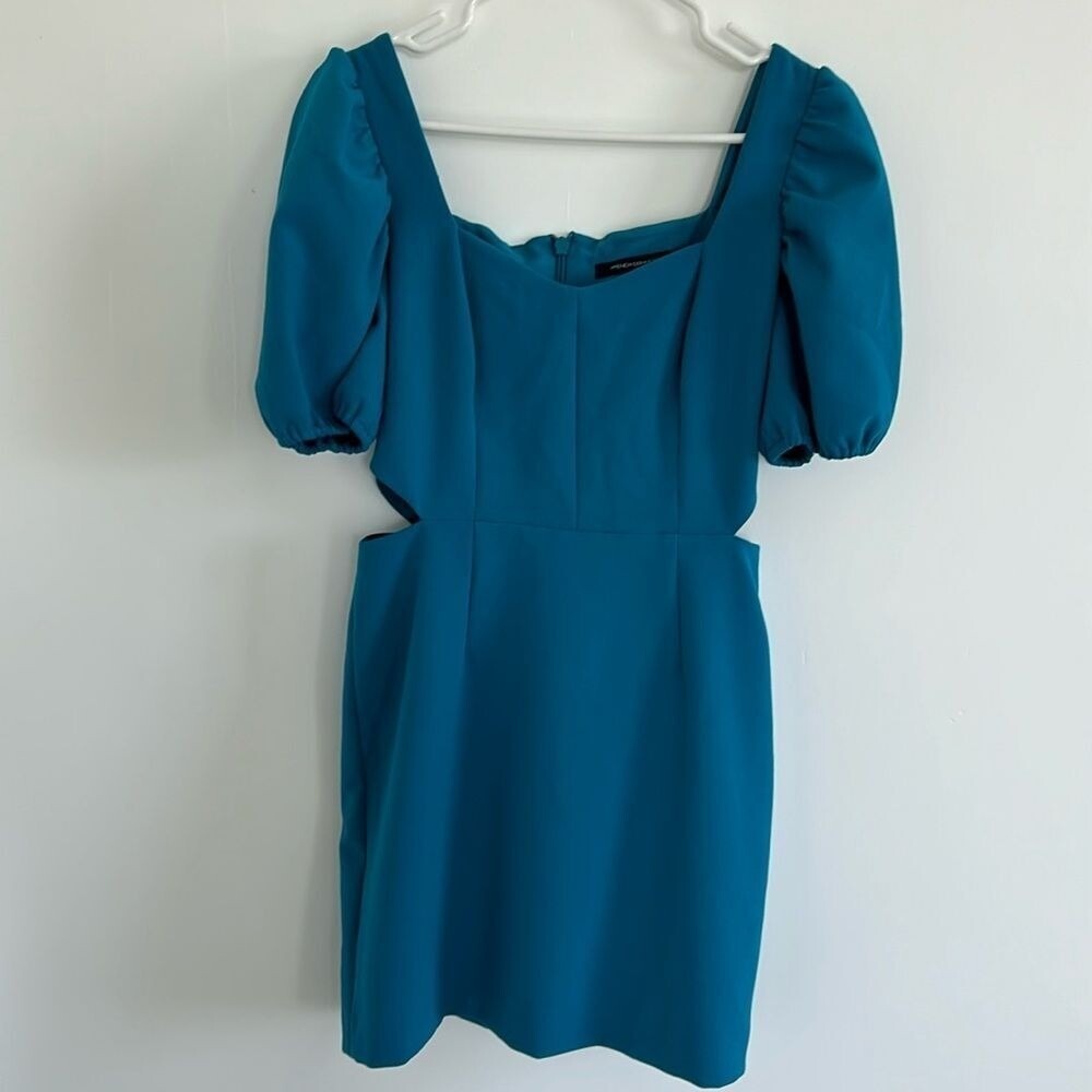 French Connection Mini Dress Puff Sleeve Cutout Cocktail Party Dress Blue - Picture 3 of 10